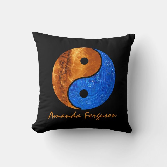 Personlig Fire och Vatten Yin Yang Black Kudde (Framsida)