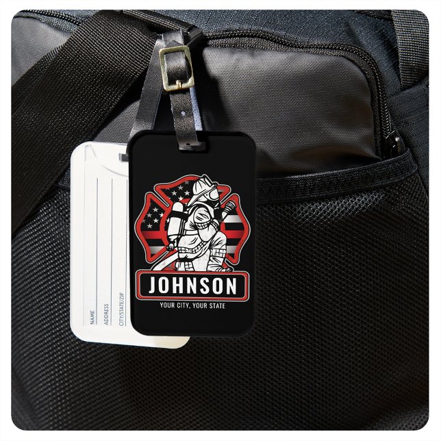 Personlig Firefighter Fire Dept Patriotic Flagga Bagagebricka (Skapare uppladdad)