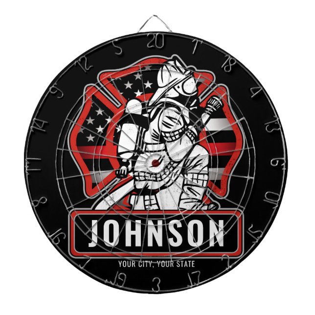 Personlig Firefighter Fire Dept Patriotic Flagga Darttavla (Framsidan)