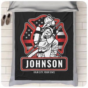 Personlig Firefighter Fire Dept Patriotic Flagga Fleecefilt
