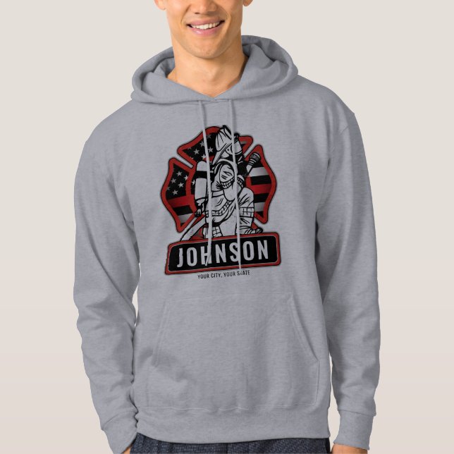 Personlig Firefighter Fire Dept Patriotic Flagga Hoodie (Framsida)