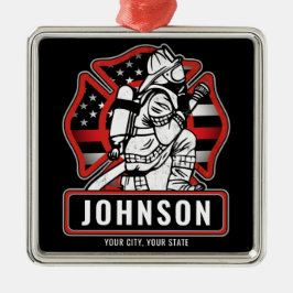 Personlig Firefighter Fire Dept Patriotic Flagga Julgransprydnad Metall