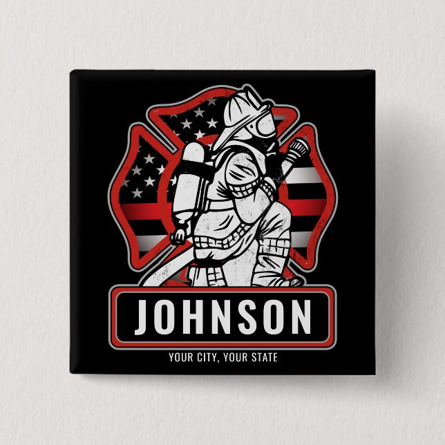 Personlig Firefighter Fire Dept Patriotic Flagga Knapp (Framsida)