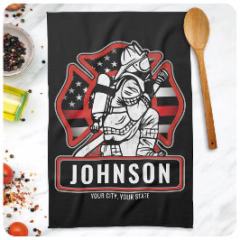 Personlig Firefighter Fire Dept Patriotic Flagga Kökshandduk