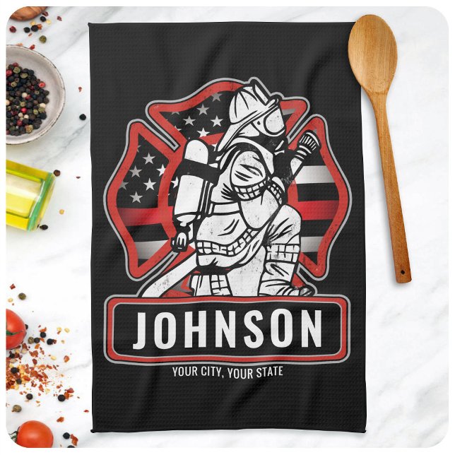 Personlig Firefighter Fire Dept Patriotic Flagga Kökshandduk (Skapare uppladdad)