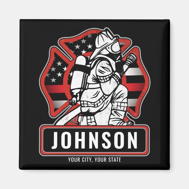 Personlig Firefighter Fire Dept Patriotic Flagga  Magnet (Framsidan)