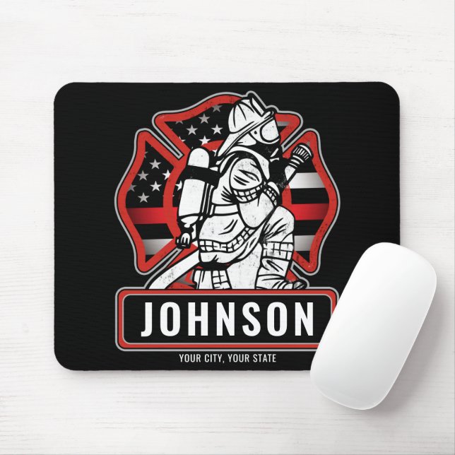 Personlig Firefighter Fire Dept Patriotic Flagga Musmatta (Med mus)
