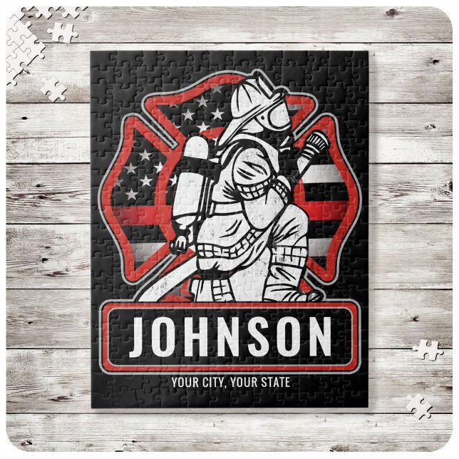 Personlig Firefighter Fire Dept Patriotic Flagga Pussel (Skapare uppladdad)