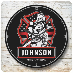 Personlig Firefighter Fire Dept Patriotic Flagga Stor Klocka