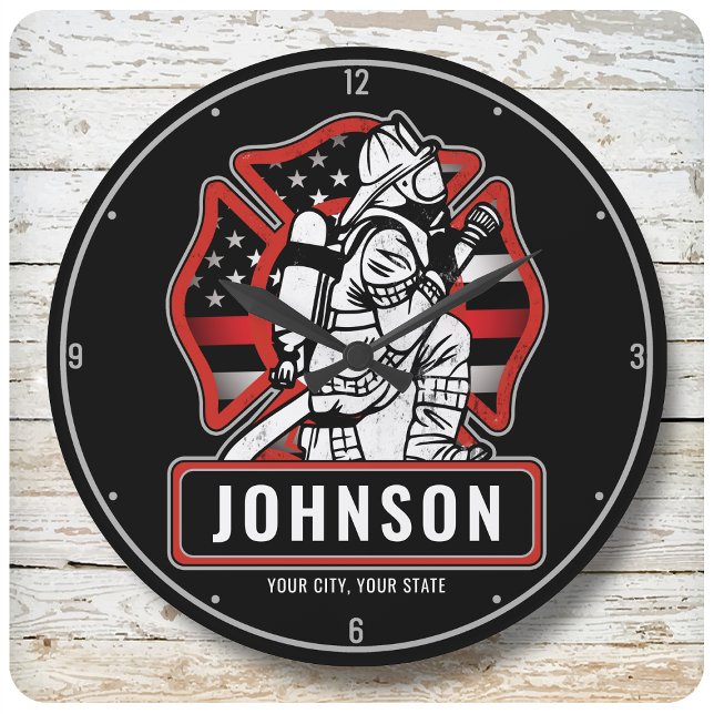 Personlig Firefighter Fire Dept Patriotic Flagga Stor Klocka (Skapare uppladdad)
