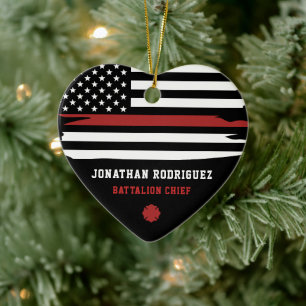 Personlig Firefighter Fire Dept Thin Red Line Julgransprydnad Keramik