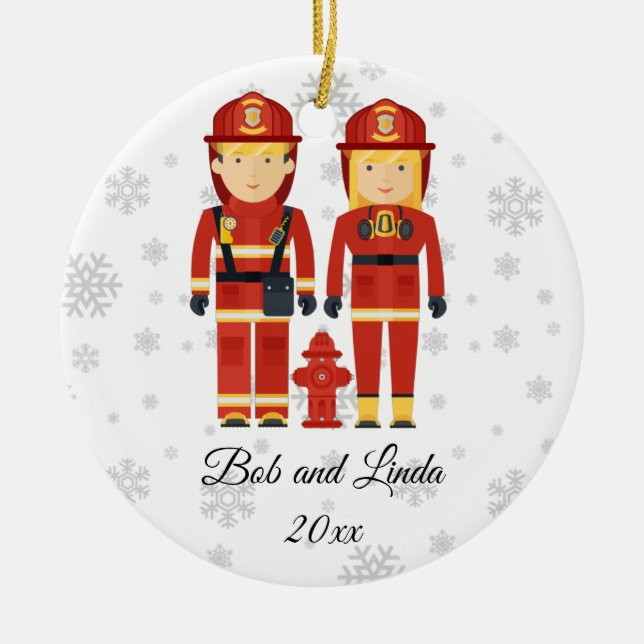 Personlig Firefighter lite jul Julgransprydnad Keramik (Framsidan)