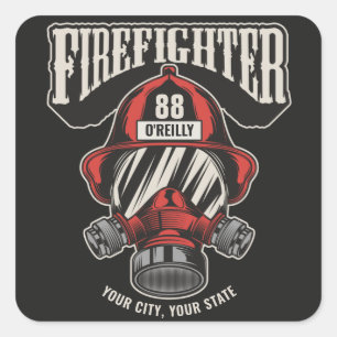 Personlig Firefighter Mask Fire Dept Helmet Fyrkantigt Klistermärke