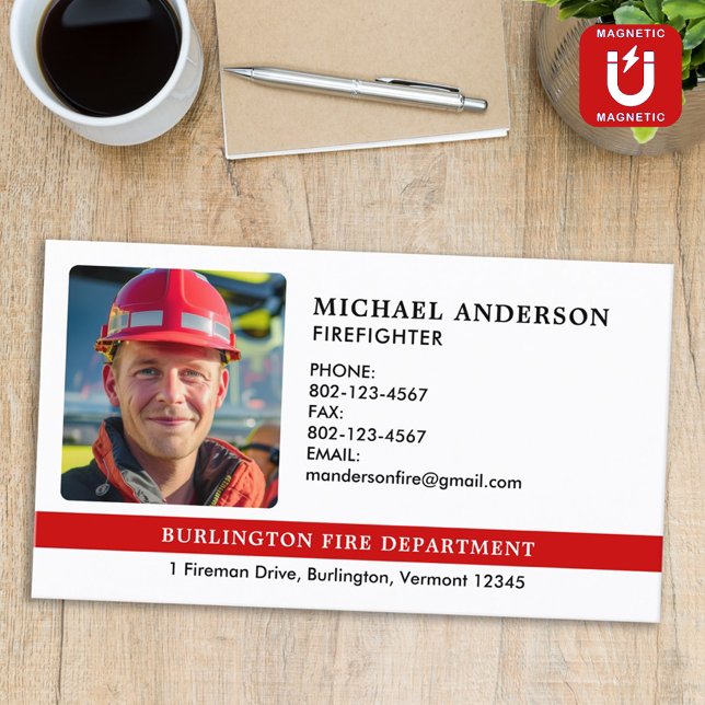 Personlig Firefighter Photo Fire Department Magnetiska Visitkort (Skapare uppladdad)