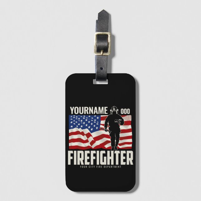 Personlig Firefighter Rädding USA flagga Patriotic Bagagebricka (Framsida vertikal)