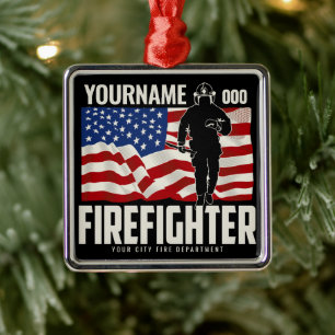 Personlig Firefighter Rädding USA flagga Patriotic Julgransprydnad Metall