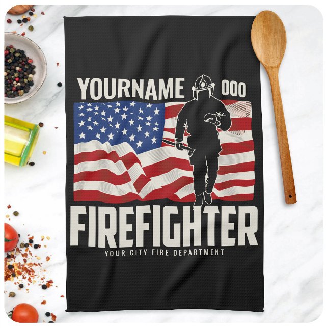 Personlig Firefighter Rädding USA flagga Patriotic Kökshandduk (Skapare uppladdad)