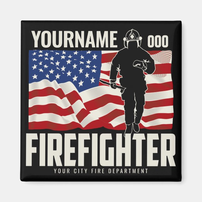 Personlig Firefighter Rädding USA flagga Patriotic Magnet (Framsidan)