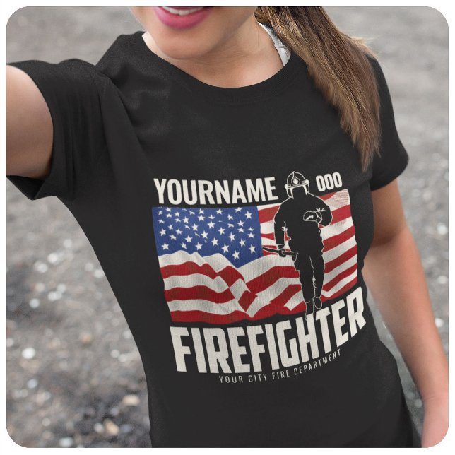 Personlig Firefighter Rädding USA flagga Patriotic T Shirt (Skapare uppladdad)