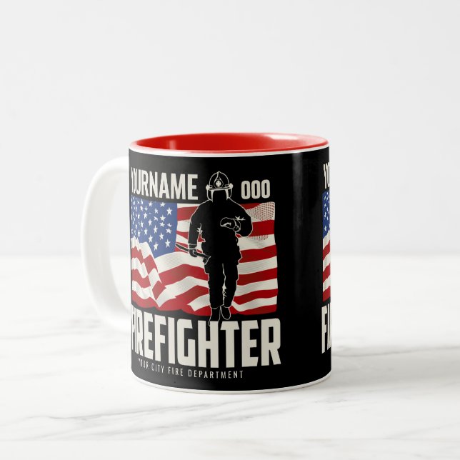 Personlig Firefighter Rädding USA flagga Patriotic Två-Tonad Mugg (Framsida vänster)