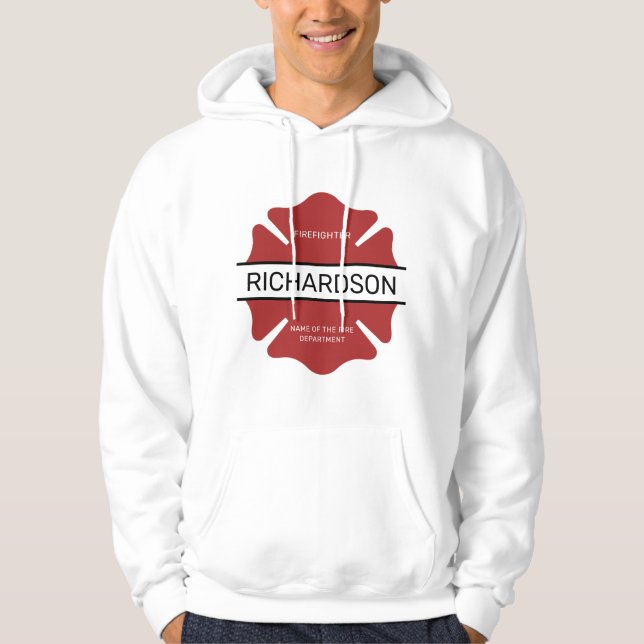 Personlig Firefighter Red Logotyp Symbol Hoodie (Framsida)