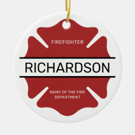 Personlig Firefighter Red Logotyp Symbol Julgransprydnad Keramik