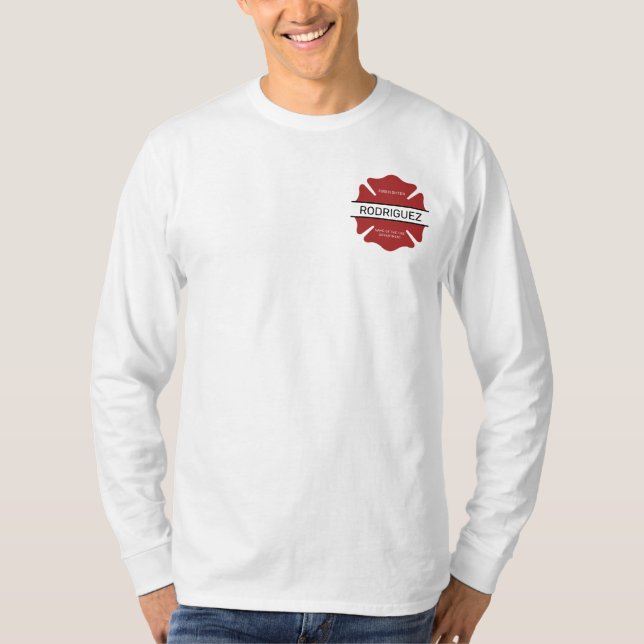 Personlig Firefighter Red Logotyp Symbol T Shirt (Framsida)