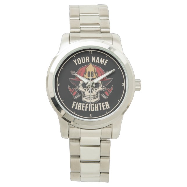 Personlig Firefighter Skull Fireman Fire Dept Armbandsur (Framsida)