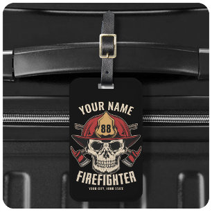 Personlig Firefighter Skull Fireman Fire Dept Bagagebricka
