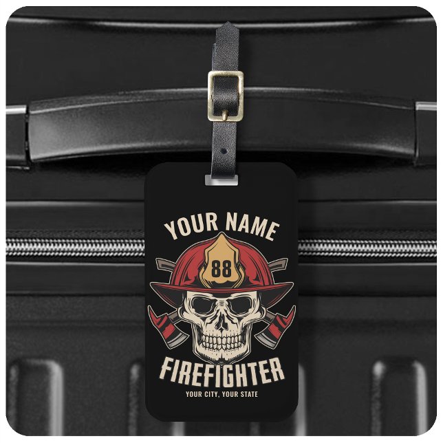 Personlig Firefighter Skull Fireman Fire Dept Bagagebricka (Skapare uppladdad)