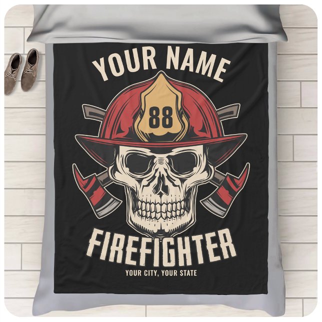 Personlig Firefighter Skull Fireman Fire Dept Fleecefilt (Skapare uppladdad)