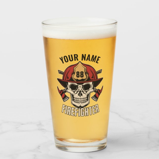 Personlig Firefighter Skull Fireman Fire Dept Glaskopp (Framsida fylld)