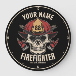 Personlig Firefighter Skull Fireman Fire Dept Stor Klocka