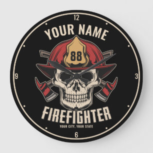 Personlig Firefighter Skull Fireman Fire Dept Stor Klocka