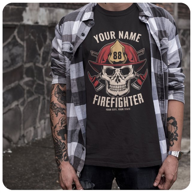 Personlig Firefighter Skull Fireman Fire Dept T Shirt (Skapare uppladdad)