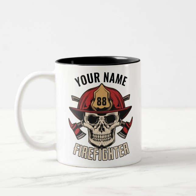 Personlig Firefighter Skull Fireman Fire Dept Två-Tonad Mugg (Vänster)