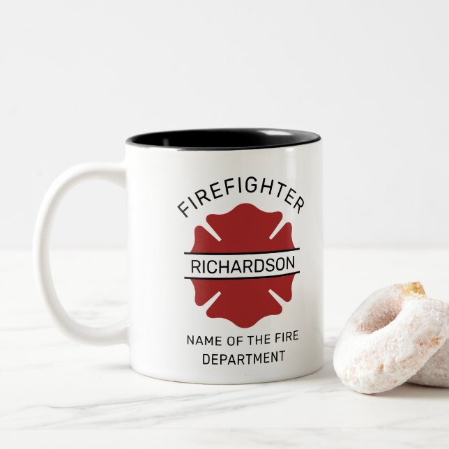 Personlig Firefighter Symbol Fire Department Två-Tonad Mugg (Med munk)