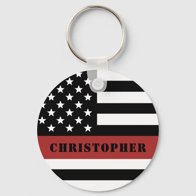 Personlig Firefighter Thin Red Line Flagga Gift Nyckelring (Framsida)