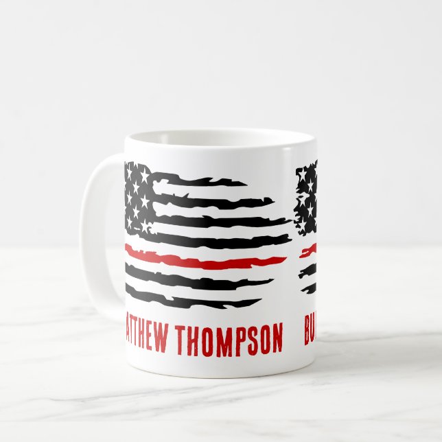 Personlig Firefighter Thin Red Line Kaffemugg (Framsida vänster)