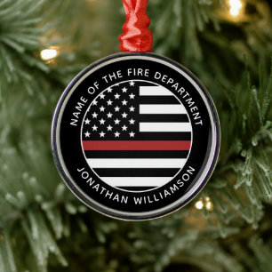 Personlig Firefighter Thin Red Line USA flagga Julgransprydnad Metall