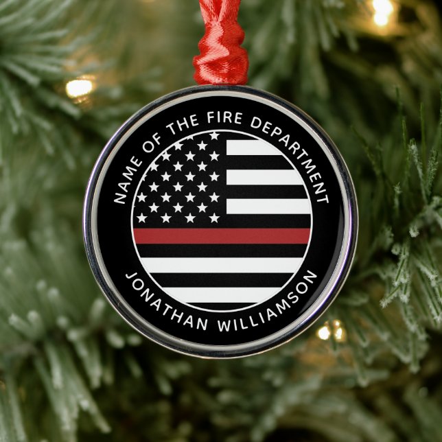Personlig Firefighter Thin Red Line USA flagga Julgransprydnad Metall (Träd)