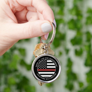 Personlig Firefighter Thin Red Line USA flagga Rund Silverfärgad Nyckelring
