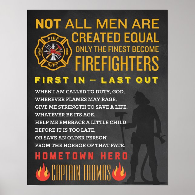 Personlig Fireman Gift. Brandmansskylt. EMT Poster (Framsidan)