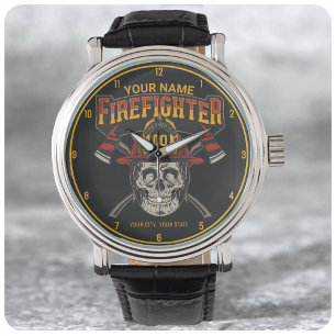 Personlig Fireman Skull Helmet Ax Firefighter Armbandsur