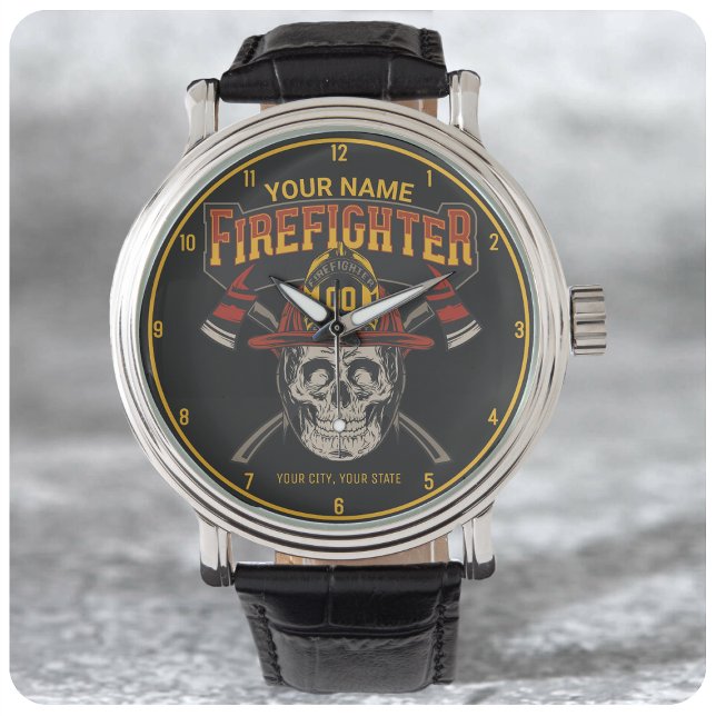 Personlig Fireman Skull Helmet Ax Firefighter Armbandsur (Skapare uppladdad)