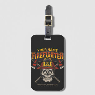 Personlig Fireman Skull Helmet Ax Firefighter Bagagebricka