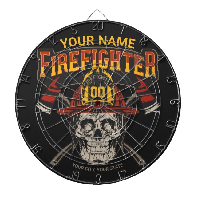 Personlig Fireman Skull Helmet Ax Firefighter  Darttavla (Framsidan)