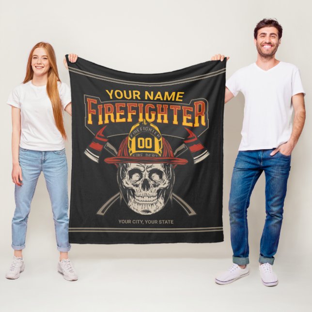 Personlig Fireman Skull Helmet Ax Firefighter Fleecefilt (På plats)