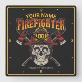 Personlig Fireman Skull Helmet Ax Firefighter Fyrkantig Klocka