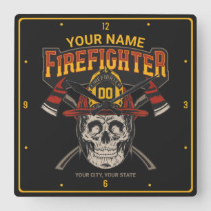 Personlig Fireman Skull Helmet Ax Firefighter  Fyrkantig Klocka